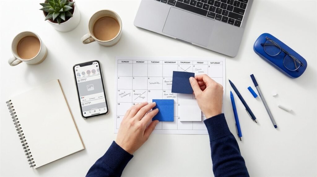 How to Create a Social Media Marketing Strategy for a Small Business Small business owner planning a social media content calendar with sticky notes